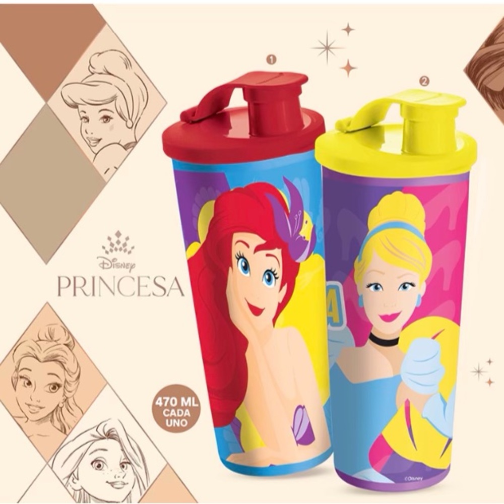 Tupperware Disney Princess Tumbler 16 oz  With Flip Top  Set of 2